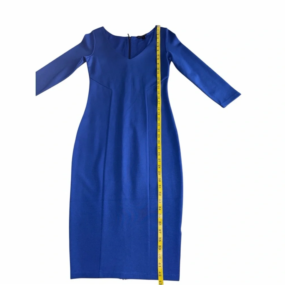 Felicity & Coco Royal Blue 3/4 Sleeves V-Neck Back-zip Midi Dress